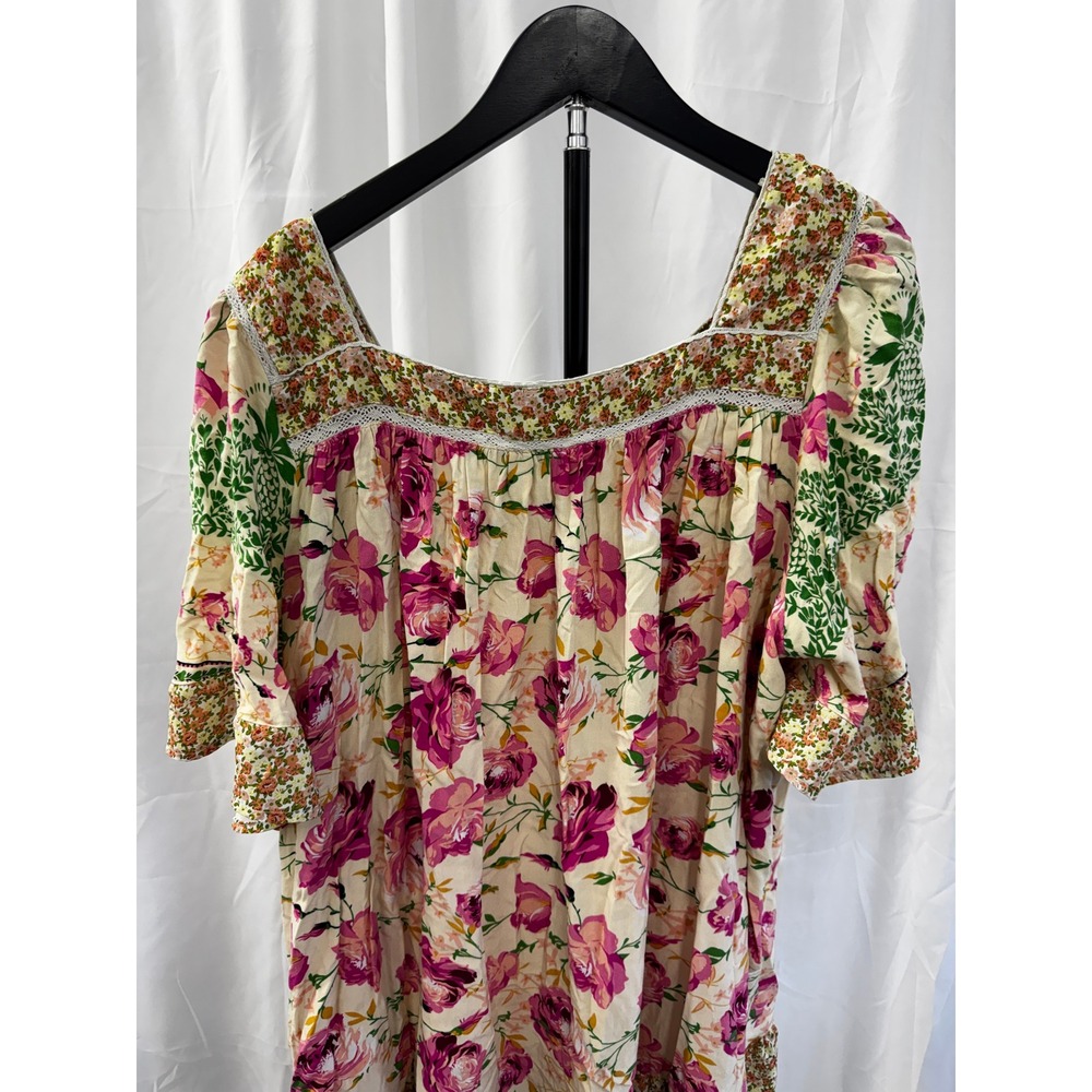 Umgee Pink Floral Patchwork Cottagecore Flutter Sleeve Short Dress Plus Sz 2XL - Picture 12 of 16